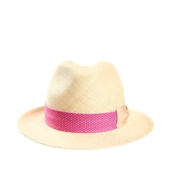 E.Marinella PANAMA MODELLO FEDERICO CON CINTA IN SETA FUCSIA, 56 CM E. marinella x borsalino Sale