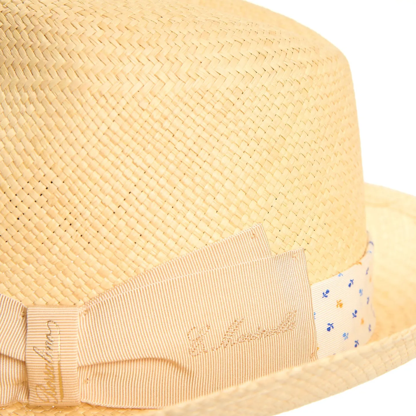 E.Marinella PANAMA MODELLO FEDERICO CON CINTA IN SETA BIANCA, 56 CM E. marinella x borsalino Discount