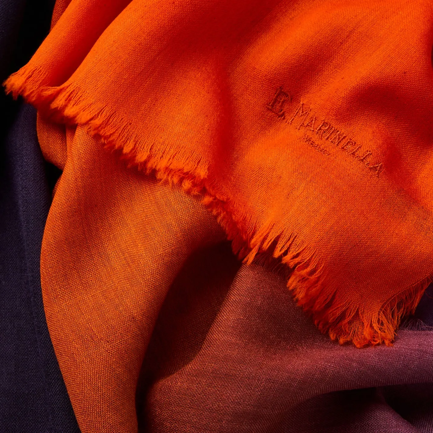 E.Marinella PASHMINA ARANCIONE E VIOLA EFFETTO SFUMATO In cashmere Best