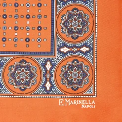 E.Marinella POCHETTE DA TASCHINO IN SETA STAMPATA A MANO ARANCIONE Microfantasia fiore Best