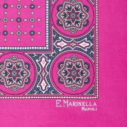 E.Marinella POCHETTE DA TASCHINO IN SETA STAMPATA A MANO FUCSIA Microfantasia fiore New