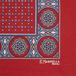 E.Marinella POCHETTE DA TASCHINO IN SETA STAMPATA A MANO BORDEAUX Microfantasia fiore Clearance