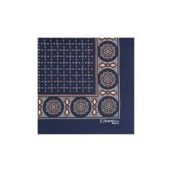 E.Marinella POCHETTE DA TASCHINO IN SETA STAMPATA A MANO BLU SCURO Microfantasia fiore Online