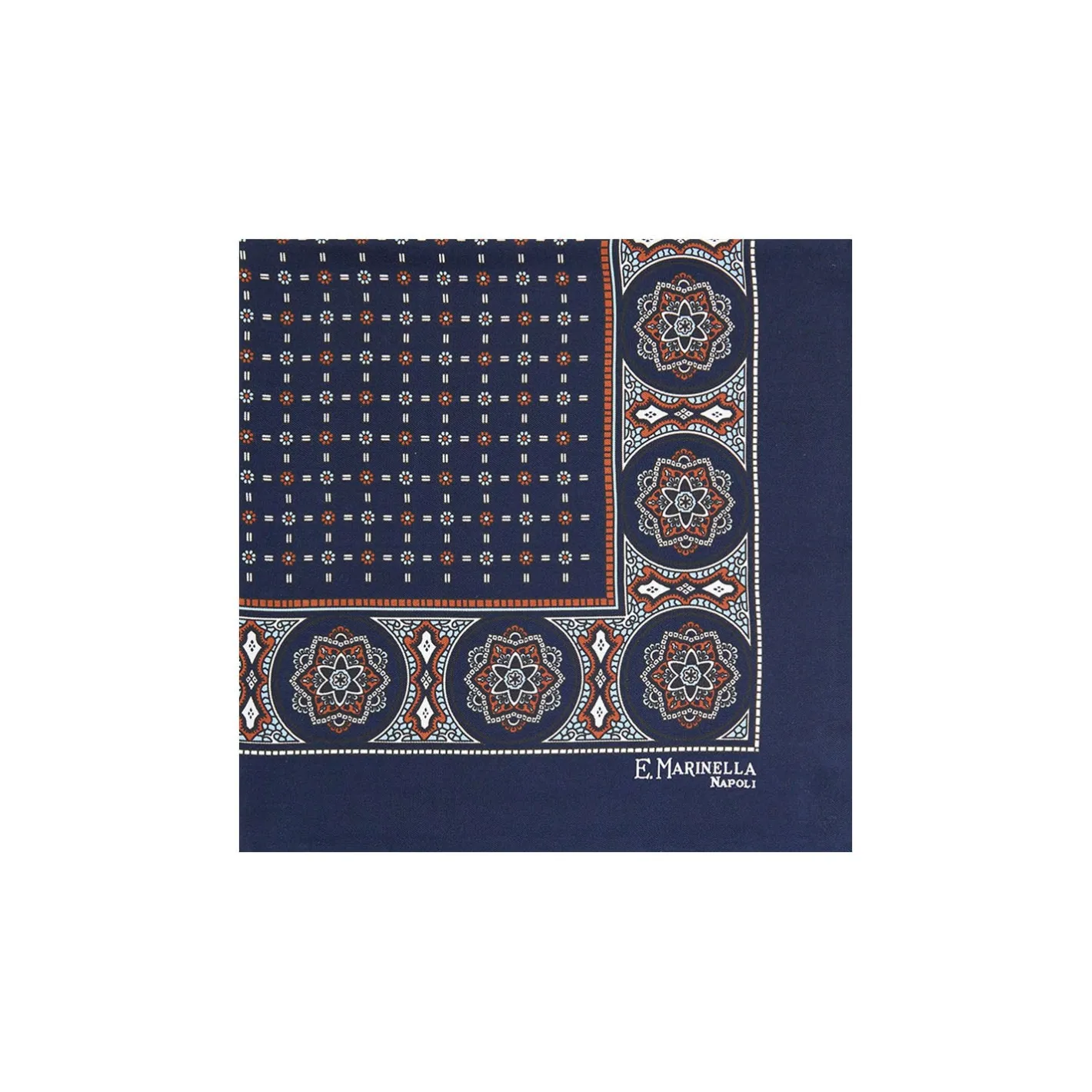 E.Marinella POCHETTE DA TASCHINO IN SETA STAMPATA A MANO BLU SCURO Microfantasia fiore Online