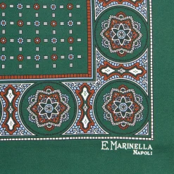 E.Marinella POCHETTE DA TASCHINO IN SETA STAMPATA A MANO VERDE SCURO Microfantasia fiore New