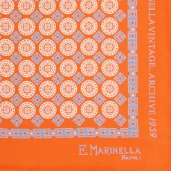 E.Marinella POCHETTE DA TASCHINO IN SETA STAMPATA A MANO ARANCIONE Fantasia archivio 1959 Outlet