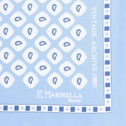 E.Marinella POCHETTE DA TASCHINO IN SETA STAMPATA A MANO AZZURRA Fantasia archivio 1980