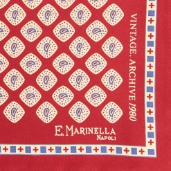 E.Marinella POCHETTE DA TASCHINO IN SETA STAMPATA A MANO BORDEAUX Fantasia archivio 1980 Outlet
