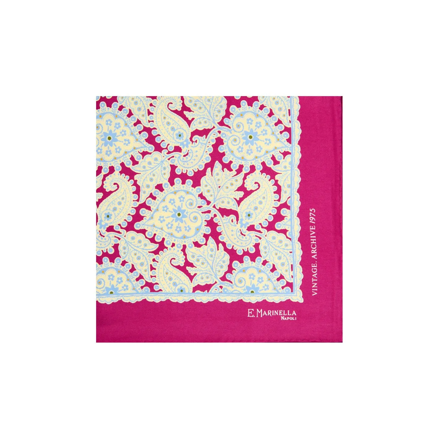 E.Marinella POCHETTE DA TASCHINO IN SETA STAMPATA A MANO FUCSIA Fantasia archivio 1975