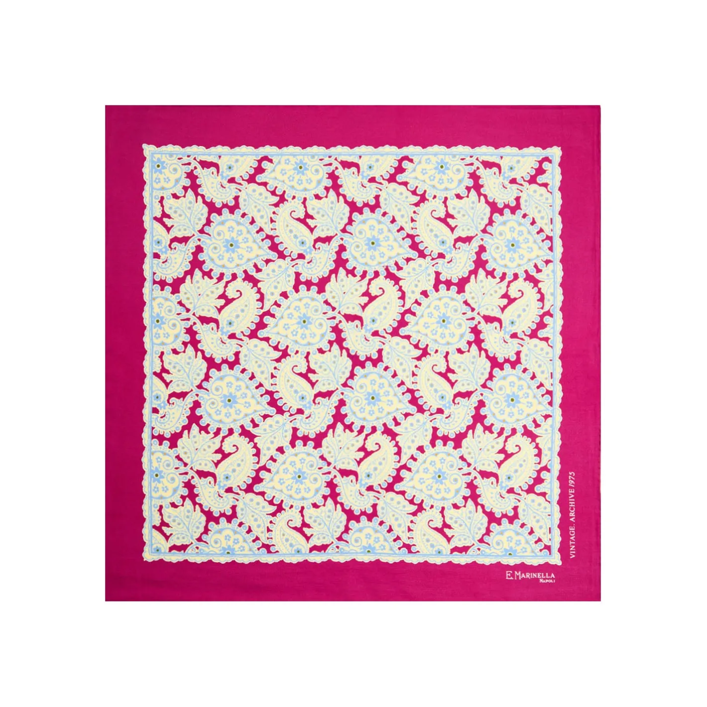 E.Marinella POCHETTE DA TASCHINO IN SETA STAMPATA A MANO FUCSIA Fantasia archivio 1975