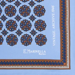 E.Marinella POCHETTE DA TASCHINO IN SETA STAMPATA A MANO AZZURRA Fantasia archivio 1946 Discount