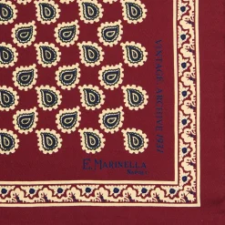 E.Marinella POCHETTE DA TASCHINO IN SETA STAMPATA A MANO BORDEAUX Fantasia archivio 1931 Best