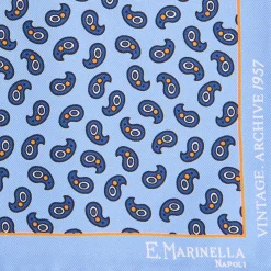 E.Marinella POCHETTE DA TASCHINO IN SETA STAMPATA A MANO AZZURRA Fantasia archivio 1957 Hot