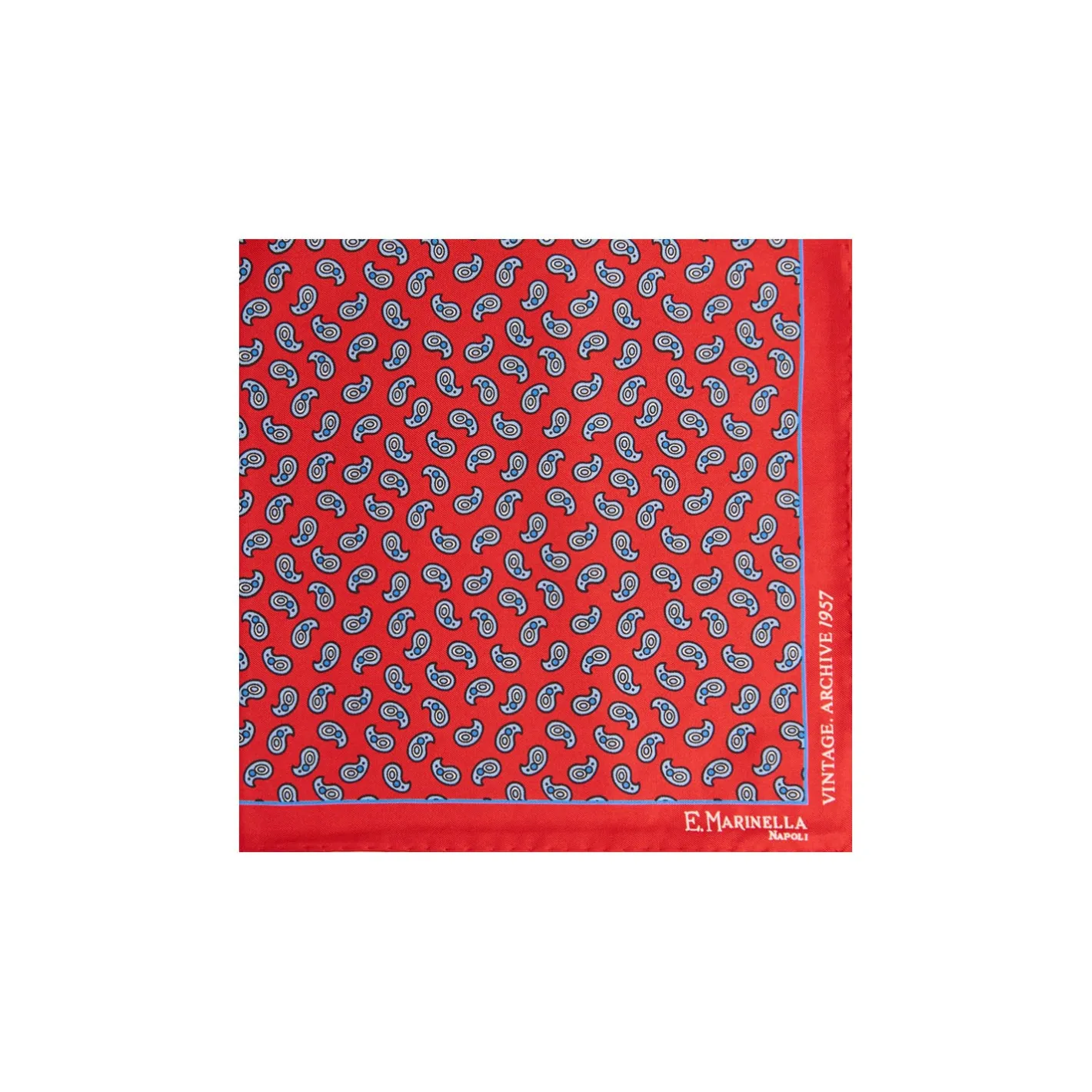 E.Marinella POCHETTE DA TASCHINO IN SETA STAMPATA A MANO ROSSO Fantasia archivio 1957 New