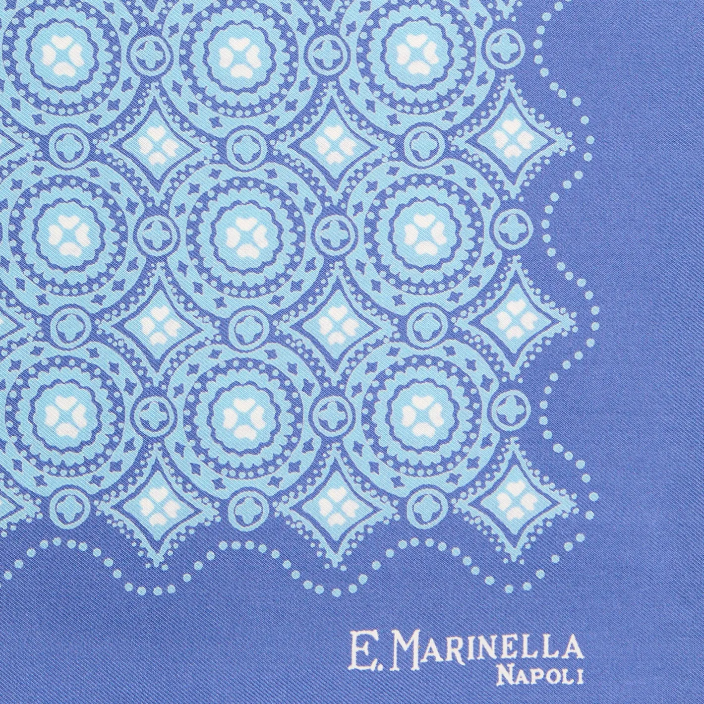 E.Marinella POCHETTE DA TASCHINO IN SETA STAMPATA A MANO AZZURRA Macrofantasia fiore New