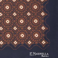E.Marinella POCHETTE DA TASCHINO IN SETA STAMPATA A MANO BLU SCURO Macrofantasia fiore New