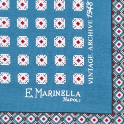E.Marinella POCHETTE DA TASCHINO IN SETA STAMPATA A MANO BLU MEDIO Archivio pattern 1948 Hot