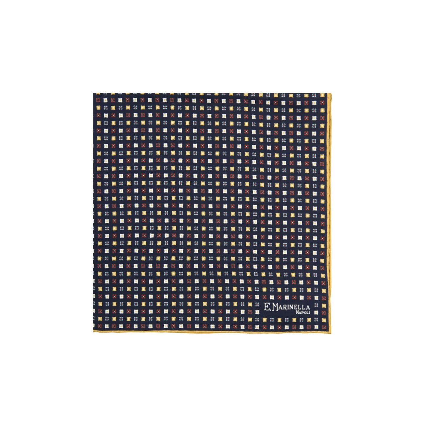 E.Marinella POCHETTE DA TASCHINO IN SETA STAMPATA A MANO BLU SCURO Microfantasia fiore Sale