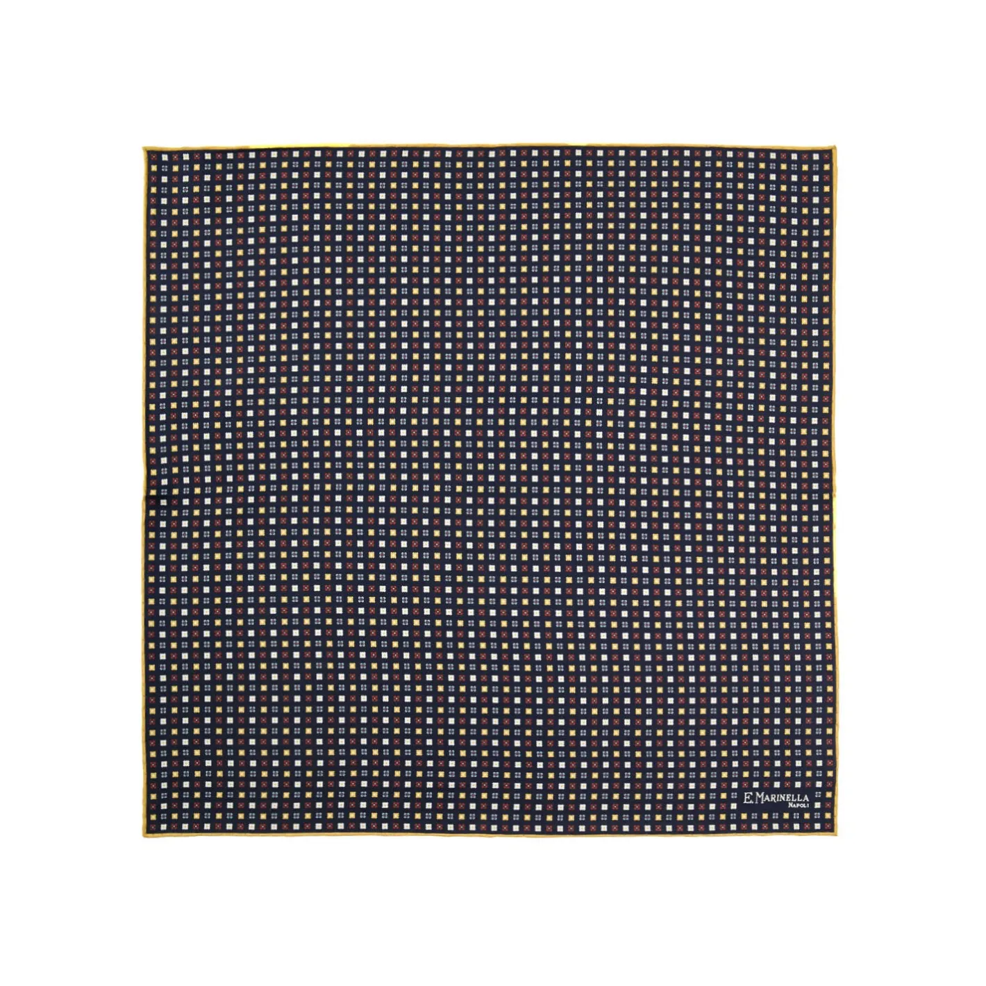 E.Marinella POCHETTE DA TASCHINO IN SETA STAMPATA A MANO BLU SCURO Microfantasia fiore Sale