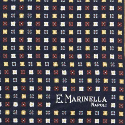 E.Marinella POCHETTE DA TASCHINO IN SETA STAMPATA A MANO BLU SCURO Microfantasia fiore Sale