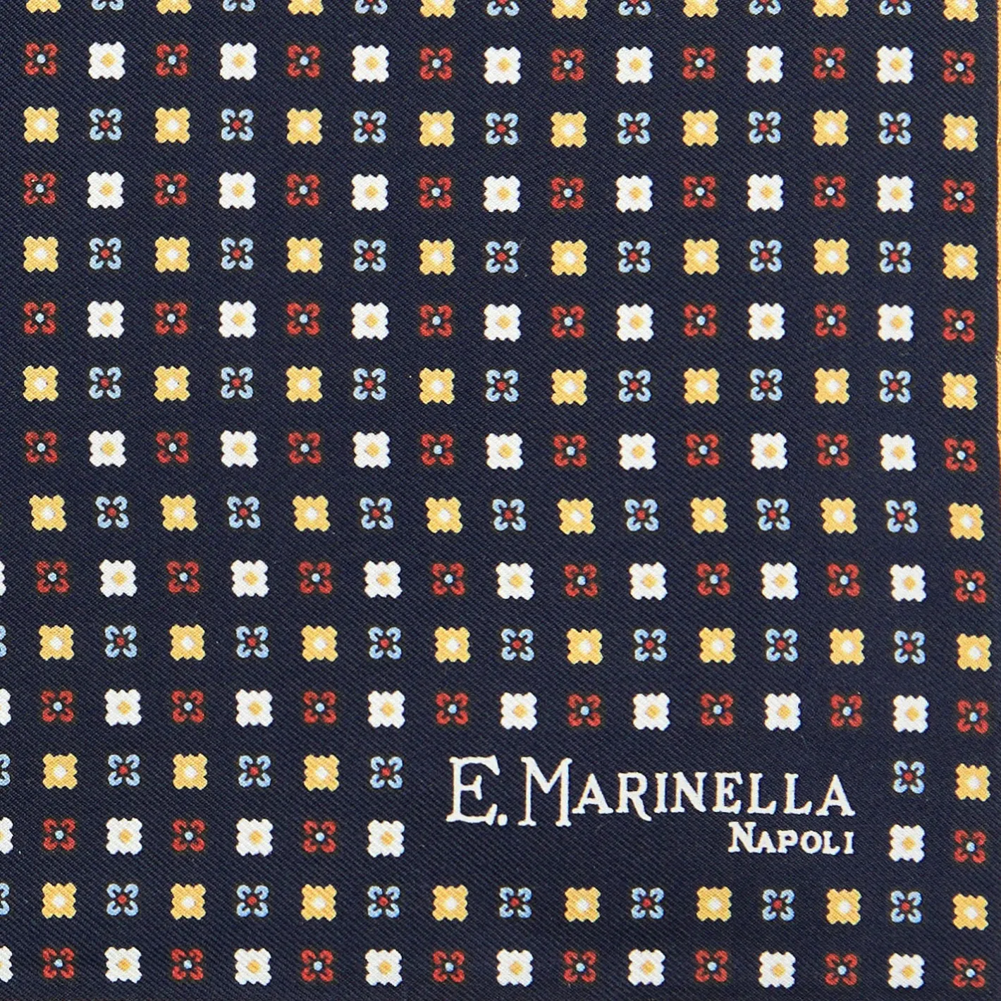 E.Marinella POCHETTE DA TASCHINO IN SETA STAMPATA A MANO BLU SCURO Microfantasia fiore Sale