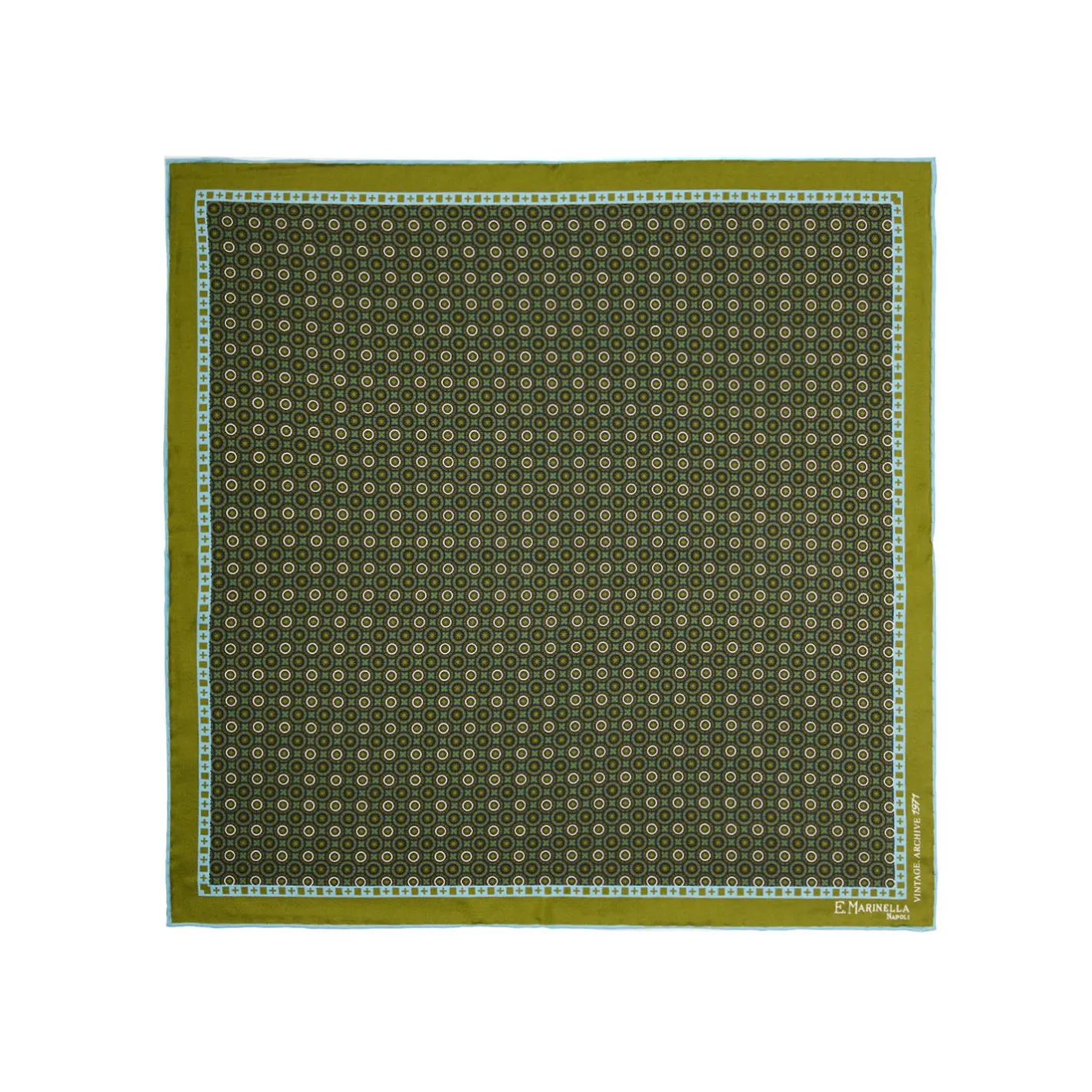 E.Marinella POCHETTE DA TASCHINO IN SETA STAMPATA A MANO VERDE OLIVA Fantasia archivio 1971 Best