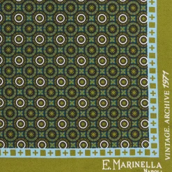 E.Marinella POCHETTE DA TASCHINO IN SETA STAMPATA A MANO VERDE OLIVA Fantasia archivio 1971 Best