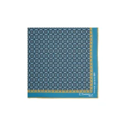 E.Marinella POCHETTE DA TASCHINO IN SETA STAMPATA A MANO BLU MEDIO Fantasia archivio 1971 Outlet