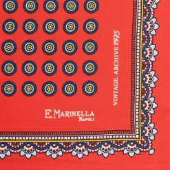 E.Marinella POCHETTE DA TASCHINO IN SETA STAMPATA A MANO ROSSA Fantasia archivio 1975 Best