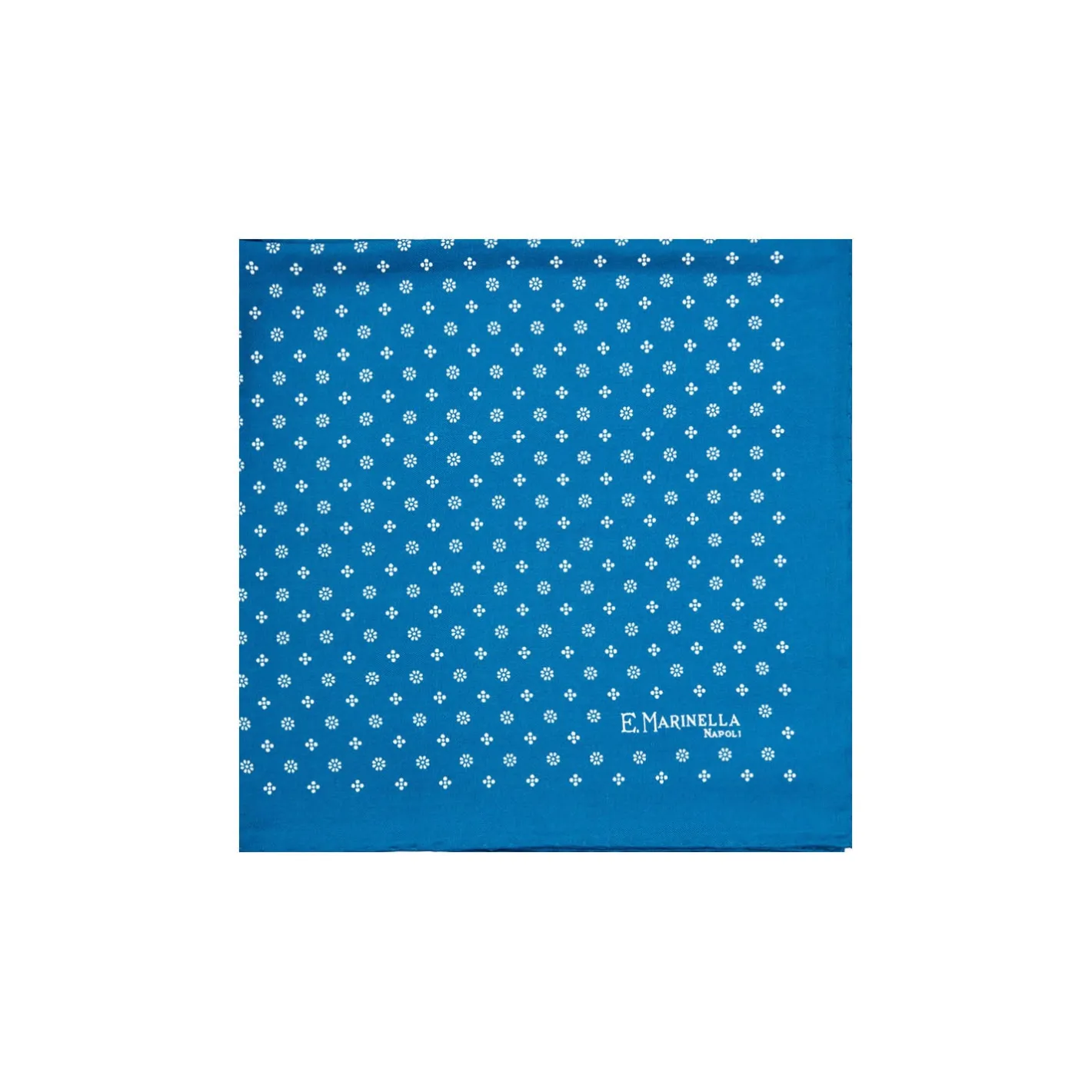 E.Marinella POCHETTE DA TASCHINO IN SETA STAMPATA A MANO BLU MEDIO Microfantasia fiore Hot