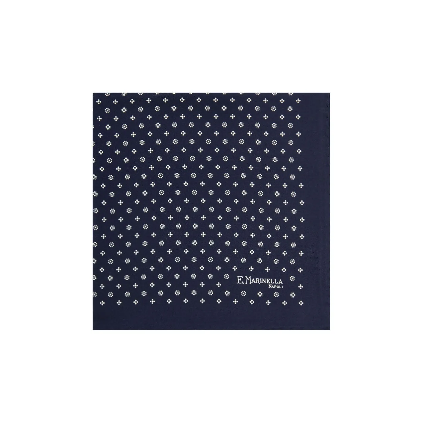 E.Marinella POCHETTE DA TASCHINO IN SETA STAMPATA A MANO BLU SCURO Microfantasia fiore New