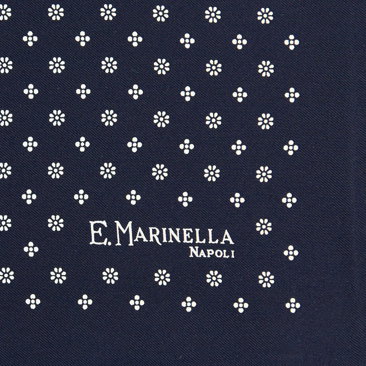 E.Marinella POCHETTE DA TASCHINO IN SETA STAMPATA A MANO BLU SCURO Microfantasia fiore New