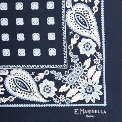 E.Marinella POCHETTE DA TASCHINO IN SETA STAMPATA A MANO BLU SCURO Microfantasia fiore