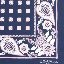 E.Marinella POCHETTE DA TASCHINO IN SETA STAMPATA A MANO BLU SCURO Microfantasia fiore Sale