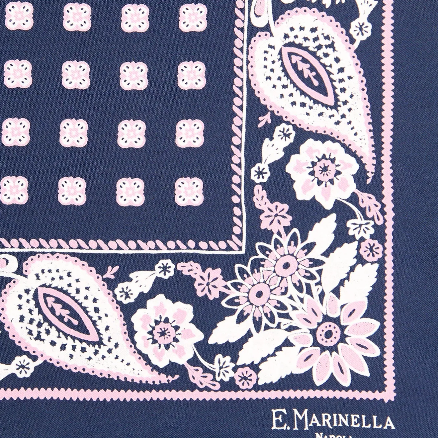 E.Marinella POCHETTE DA TASCHINO IN SETA STAMPATA A MANO BLU SCURO Microfantasia fiore Sale