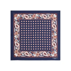 E.Marinella POCHETTE DA TASCHINO IN SETA STAMPATA A MANO BLU SCURO Microfantasia fiore Sale