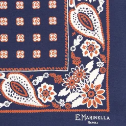 E.Marinella POCHETTE DA TASCHINO IN SETA STAMPATA A MANO BLU SCURO Microfantasia fiore Sale