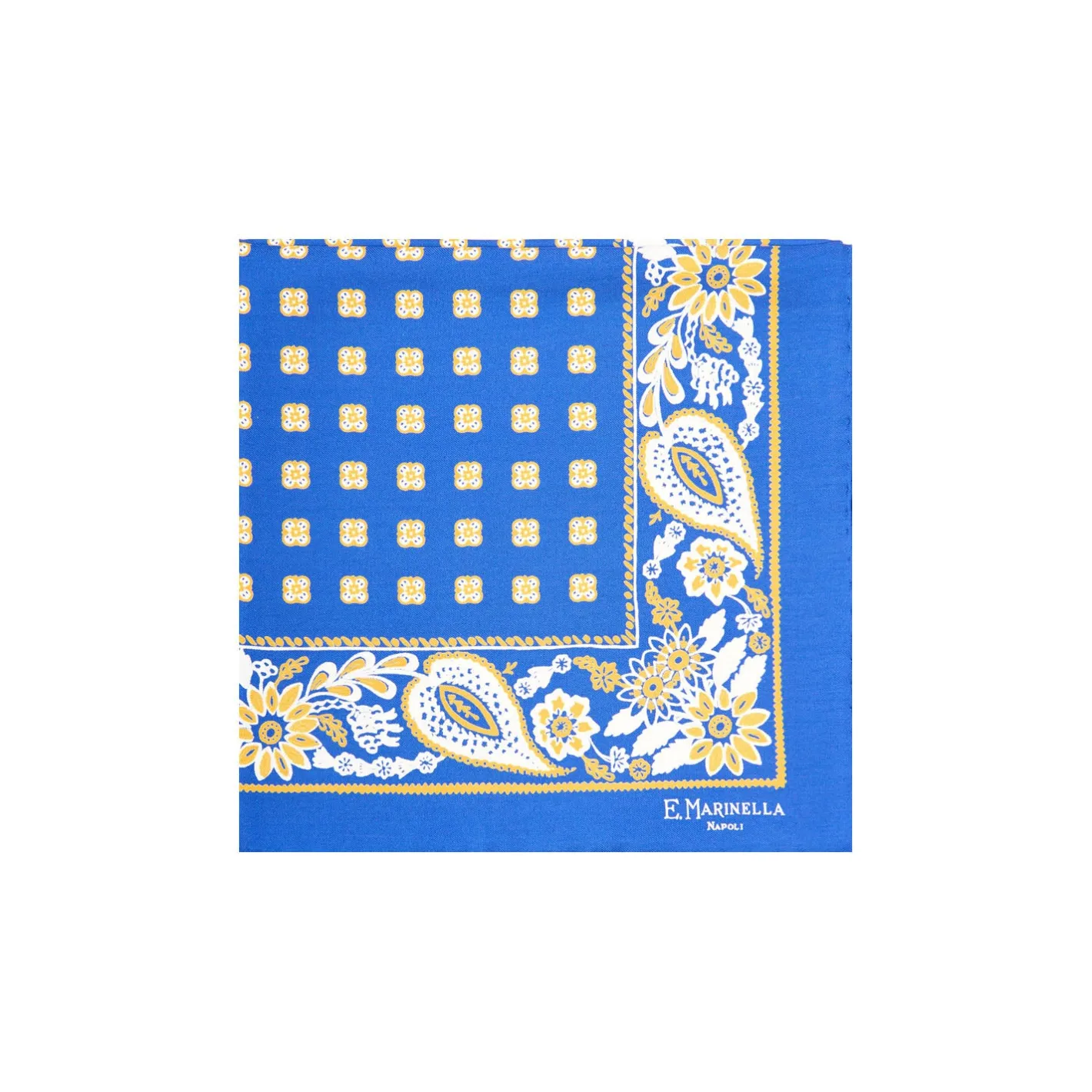 E.Marinella POCHETTE DA TASCHINO IN SETA STAMPATA A MANO BLU SCURO Microfantasia fiore Outlet