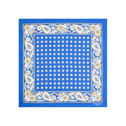 E.Marinella POCHETTE DA TASCHINO IN SETA STAMPATA A MANO BLU SCURO Microfantasia fiore Outlet