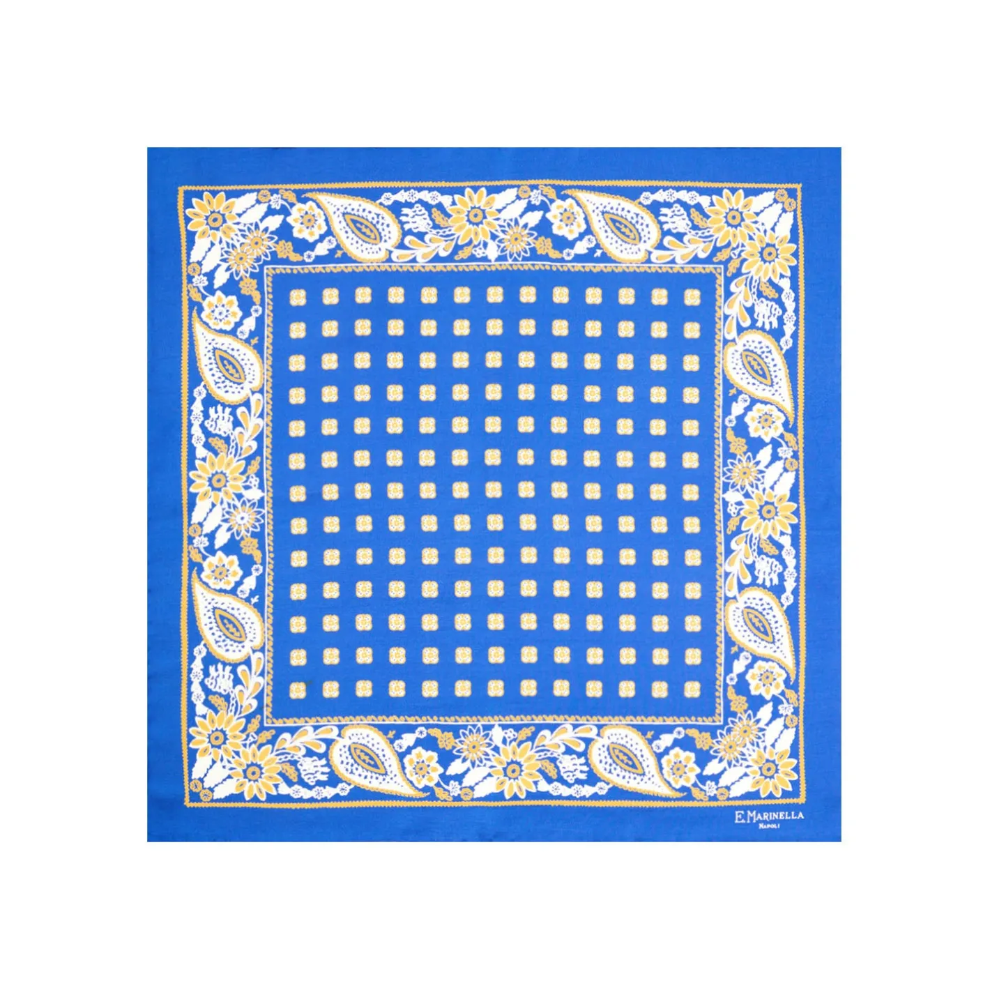 E.Marinella POCHETTE DA TASCHINO IN SETA STAMPATA A MANO BLU SCURO Microfantasia fiore Outlet