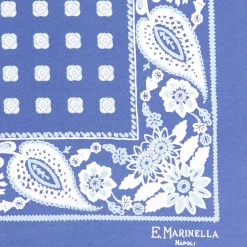 E.Marinella POCHETTE DA TASCHINO IN SETA STAMPATA A MANO AZZURRA Microfantasia fiore Sale