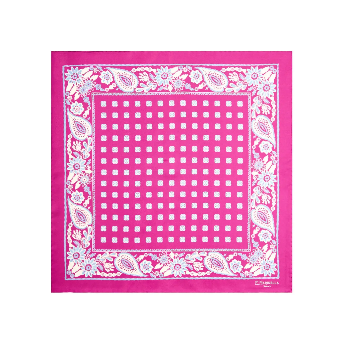 E.Marinella POCHETTE DA TASCHINO IN SETA STAMPATA A MANO FUCSIA Microfantasia fiore Discount