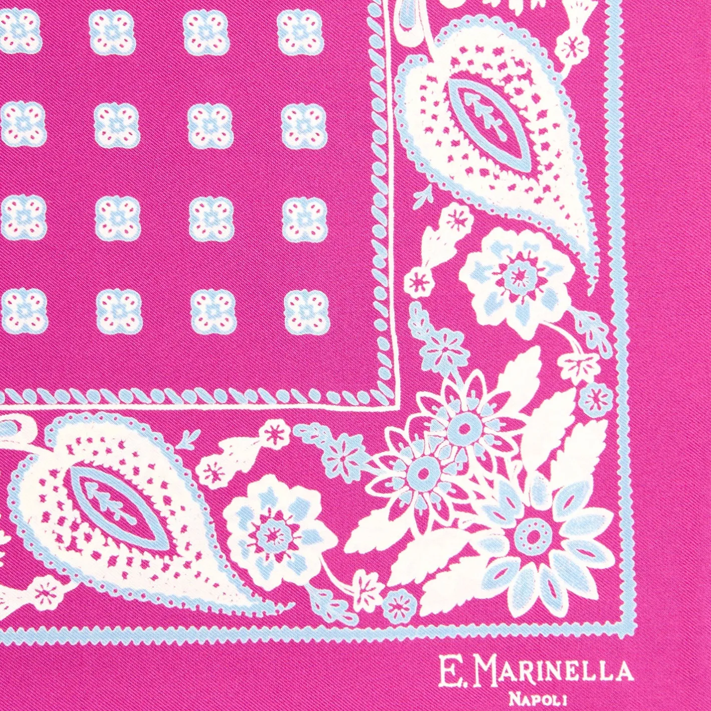 E.Marinella POCHETTE DA TASCHINO IN SETA STAMPATA A MANO FUCSIA Microfantasia fiore Discount