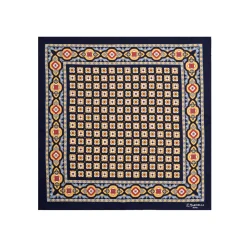 E.Marinella POCHETTE DA TASCHINO IN SETA STAMPATA A MANO BLU SCURO Microfantasia fiore