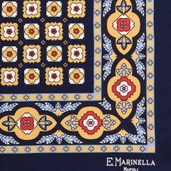 E.Marinella POCHETTE DA TASCHINO IN SETA STAMPATA A MANO BLU SCURO Microfantasia fiore