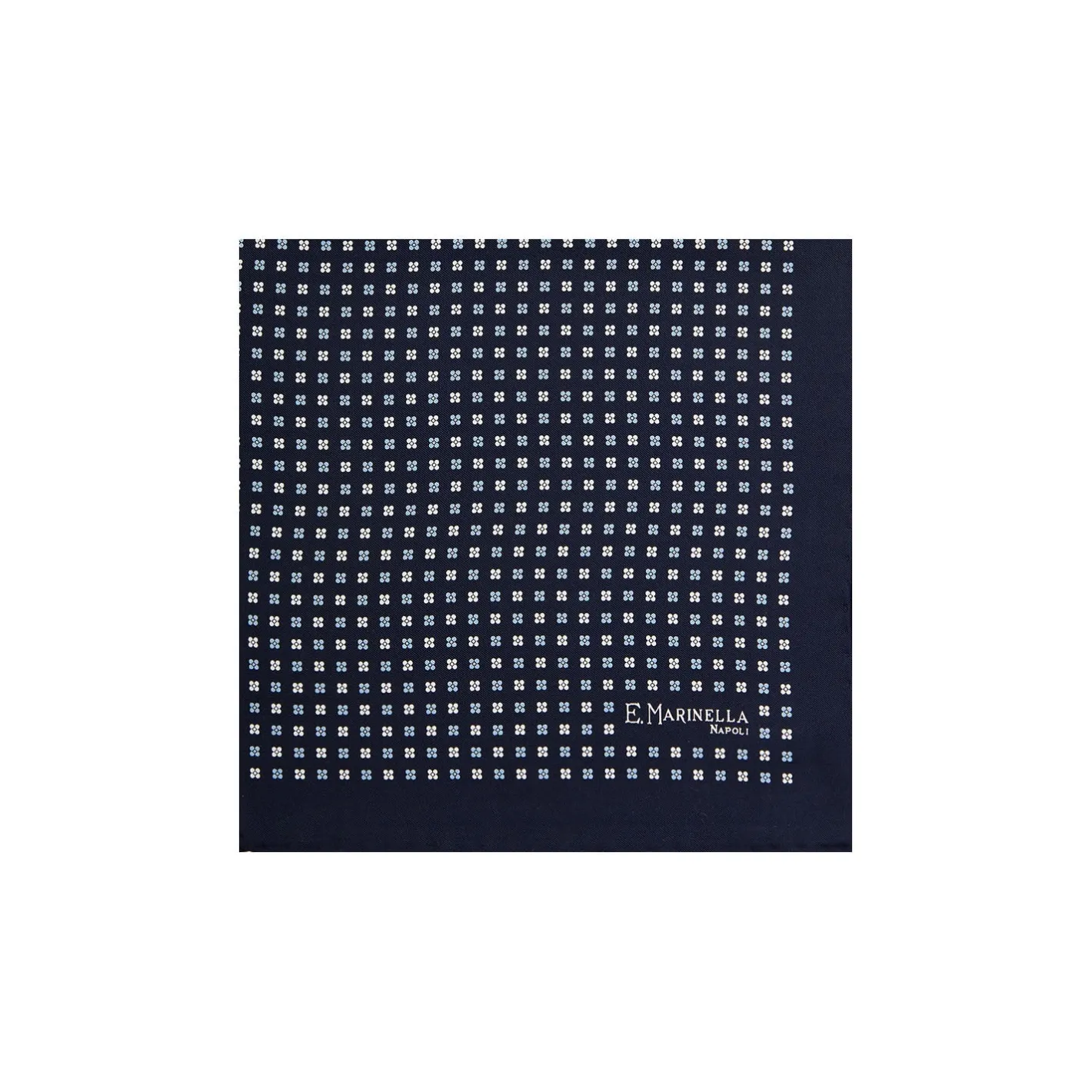 E.Marinella POCHETTE DA TASCHINO IN SETA STAMPATA A MANO BLU SCURO Microfantasia fiore Hot