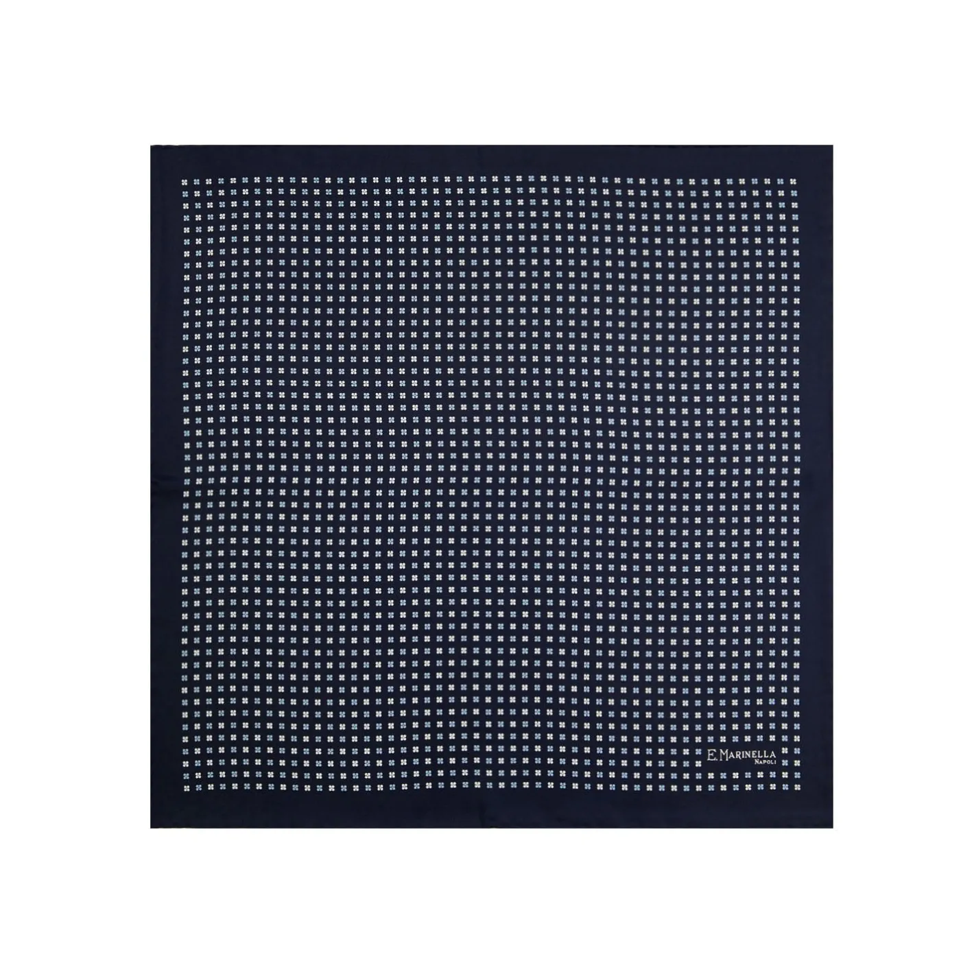 E.Marinella POCHETTE DA TASCHINO IN SETA STAMPATA A MANO BLU SCURO Microfantasia fiore Hot