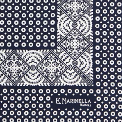 E.Marinella POCHETTE DA TASCHINO IN SETA STAMPATA A MANO BLU SCURO Microfantasia fiore Hot