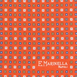 E.Marinella POCHETTE DA TASCHINO IN SETA STAMPATA A MANO ARANCIONE Microfantasia fiore Sale