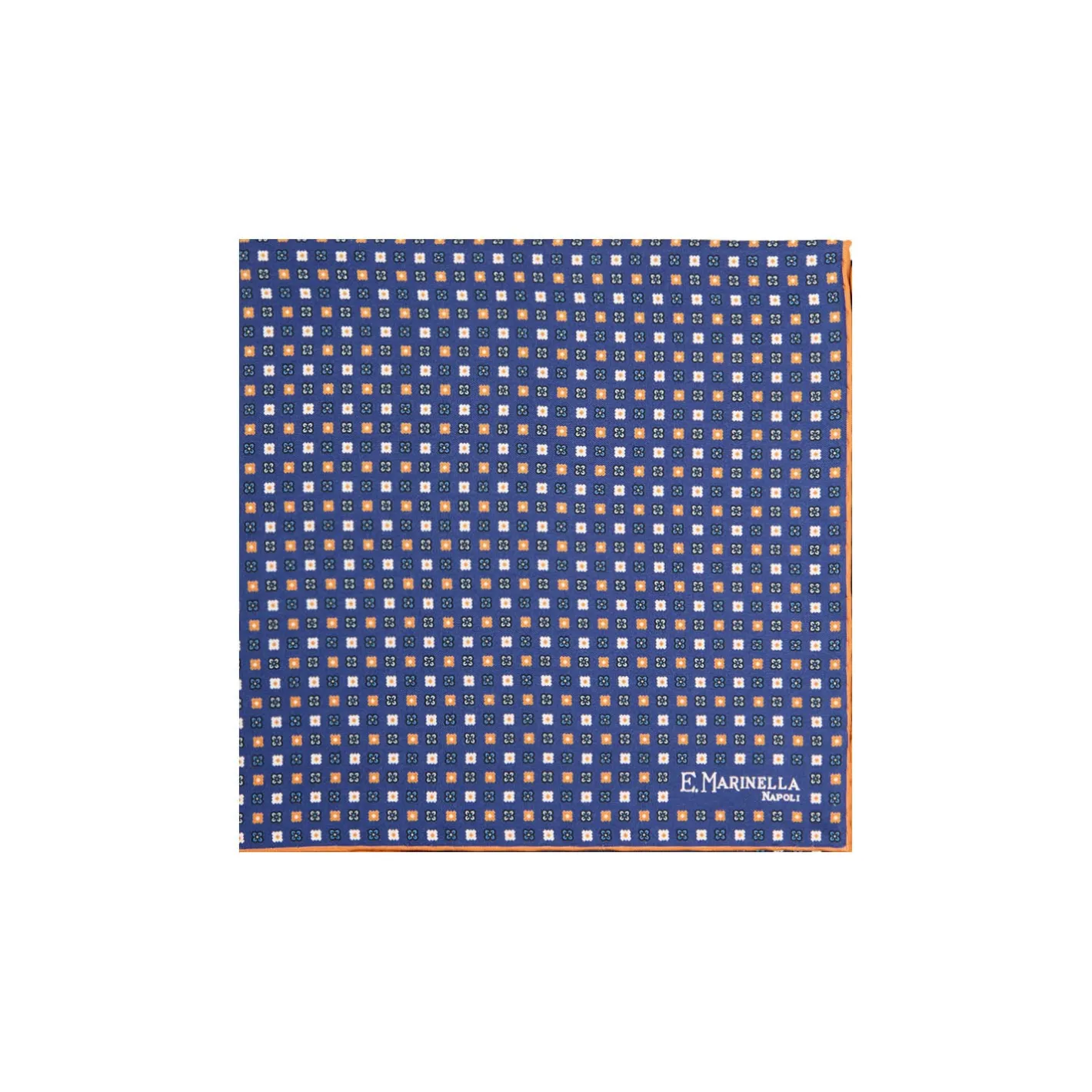 E.Marinella POCHETTE DA TASCHINO IN SETA STAMPATA A MANO BLU Microfantasia fiore Clearance
